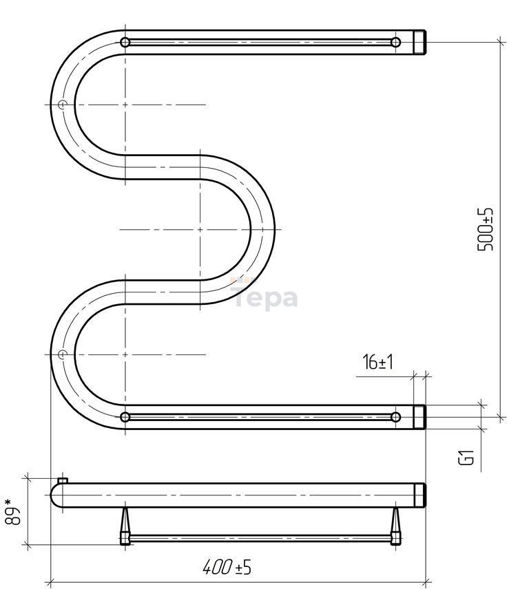 Водяной полотенцесушитель М-образный с полкой – купить в Москве | ТЕРА